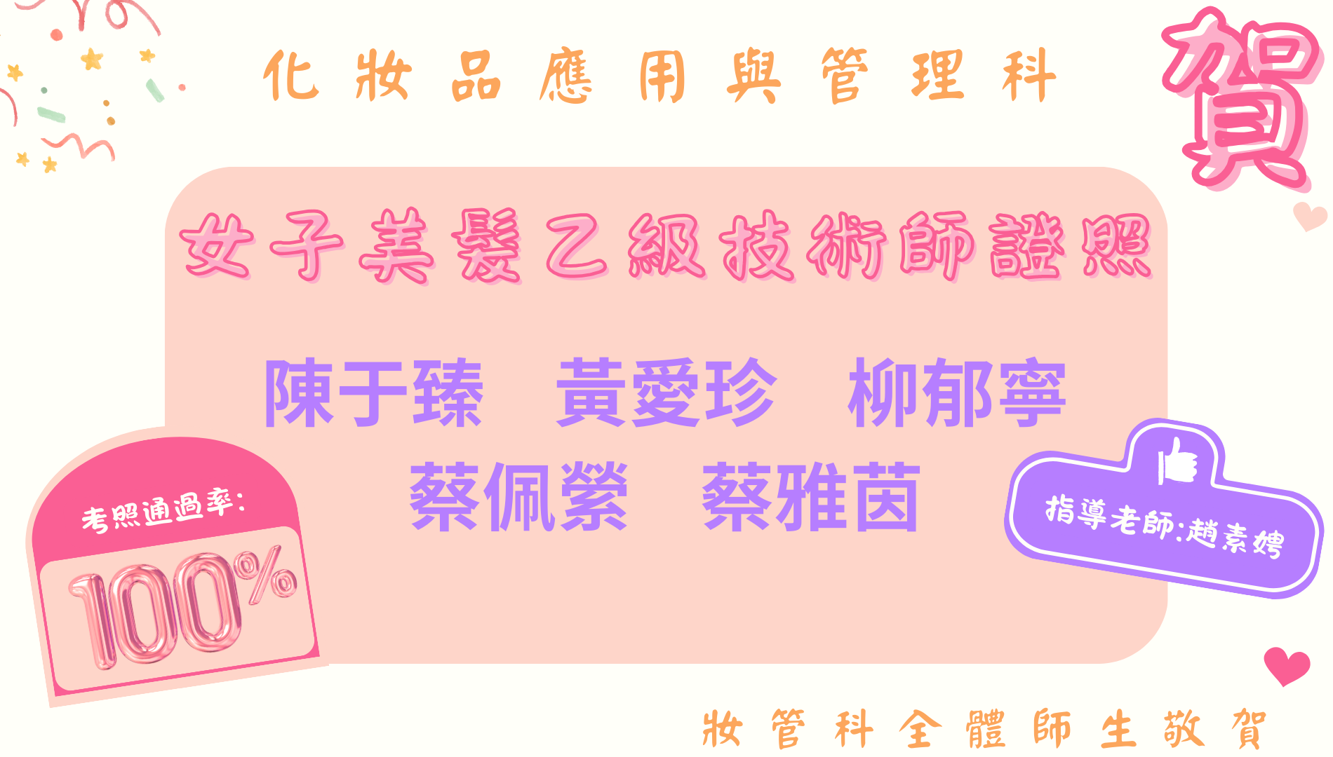 114年乙級美髮證照榜單